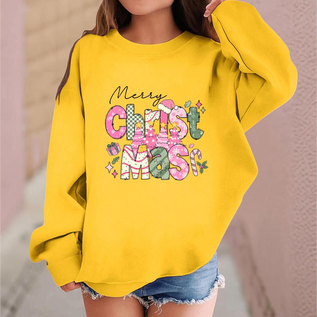 Children's Fashionable Casual Long-sleeved Loose Christmas Print Pullover Sweatshirt