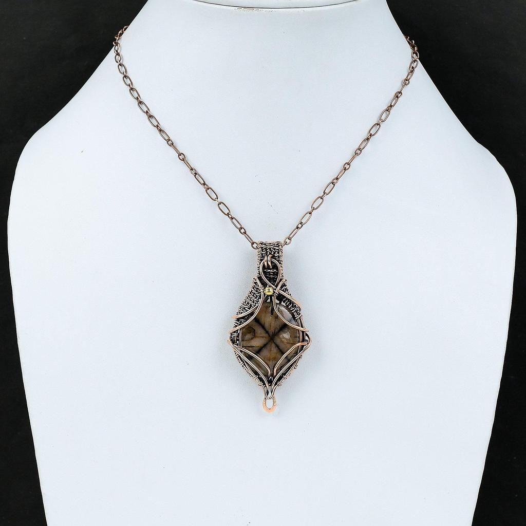 Подвеска из хиастолита, обернутая медной проволокой, ювелирное изделие из хиастолита, подвеска из драгоценного камня, обернутая медной проволокой, ювелирное изделие ручной работы, подарок для него