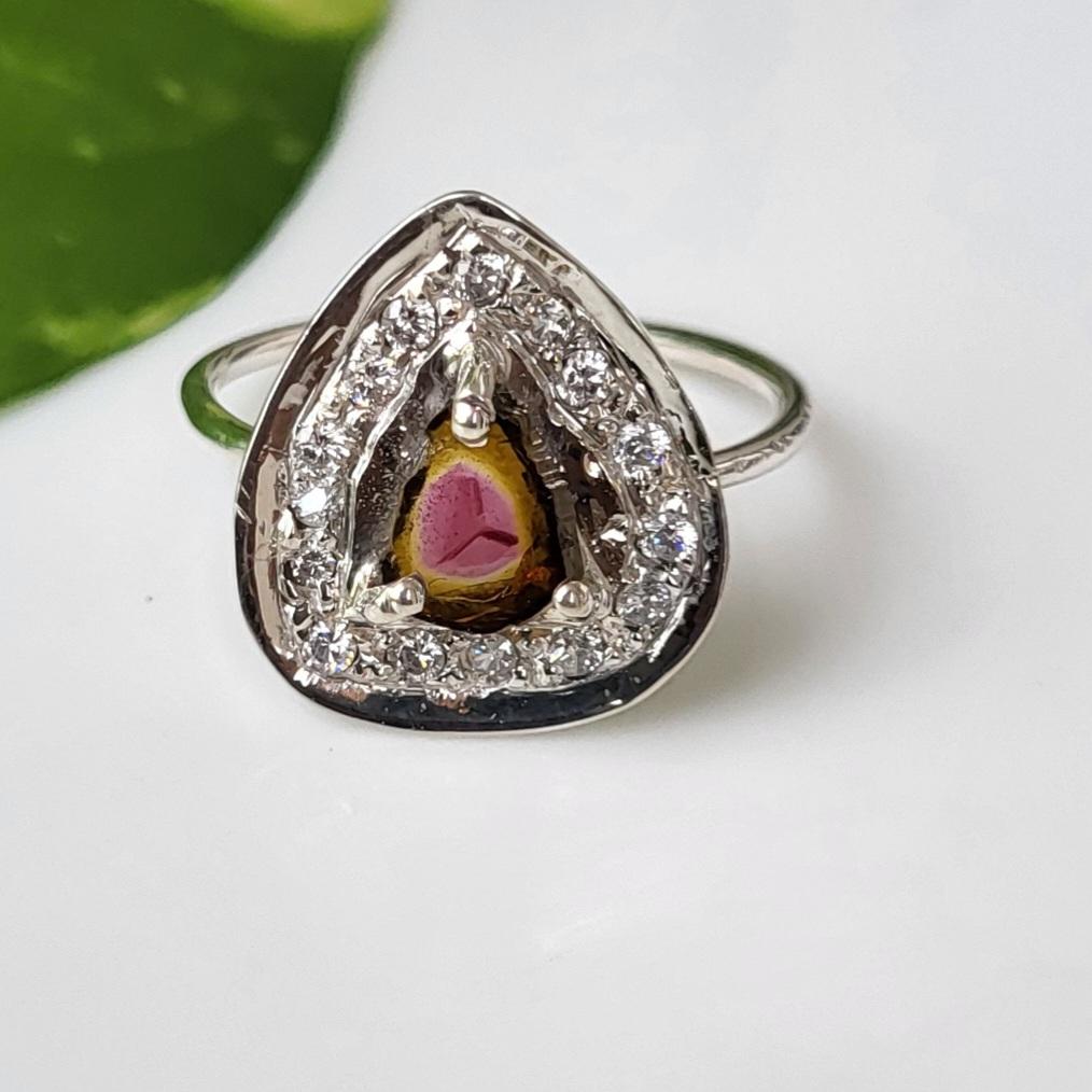 Кольцо из серебра 925 пробы с натуральным турмалином Liddicoatite и фианитами, размер 7,75 США, подарок A85