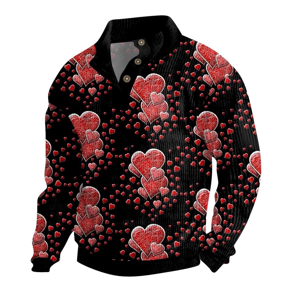 Мужская хлопковая рубашка-пуловер с длинным рукавом для активного отдыха, винтажная вельветовая рубашка с воротником-стойкой и пуговицами, повседневная толстовка с принтом