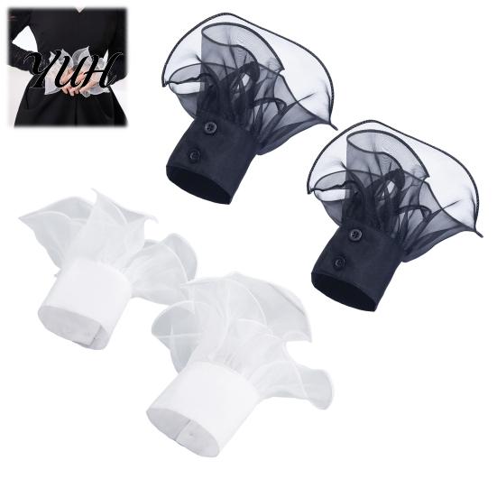 Versatile Decorative Cuffs Detachable Ruffled for Women, Elastic Layered Tulle Fake Cuffs, Party Accessory Wrist Accessories Sweaters Suits