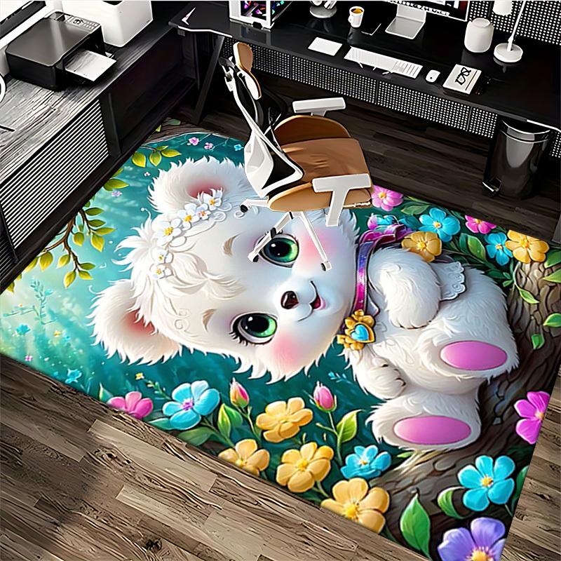 1pc Anime Cute Bear Chair Mat - Office Desk Pad with Flower Crown Design, Non-Slip Carpet for Home Decor, Suitable for All Seasons and Perfect as a Gi
