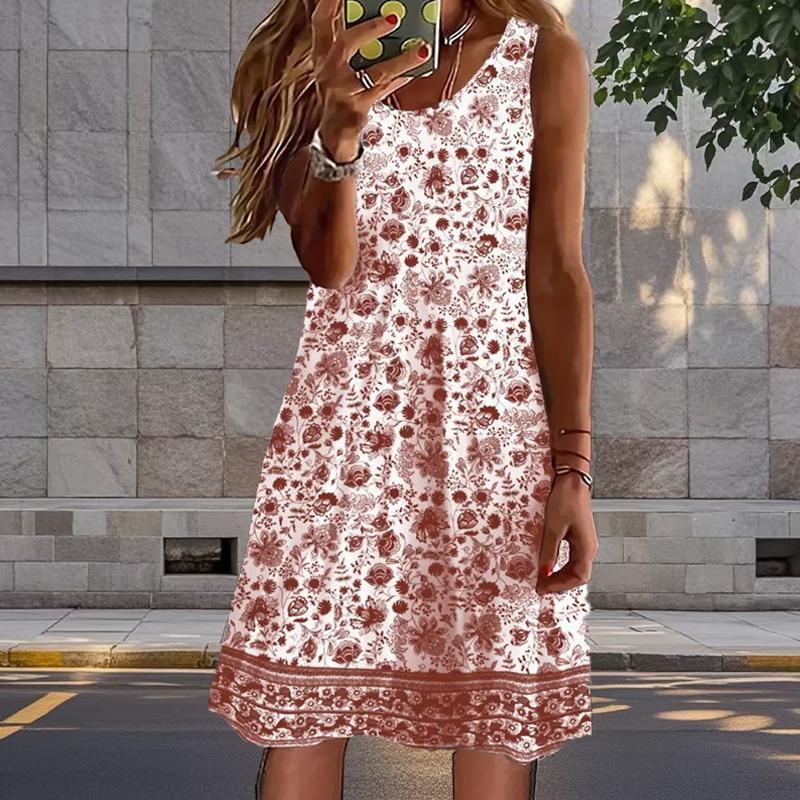 Женское платье из двух частей с принтом в виде розы и искусственным цветком, без рукавов, с круглым вырезом, свободное, мягкое и удобное, большого размера