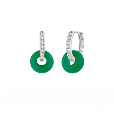 Серьги Yang Mi Green Chalcedony, серьги-пончики Guofeng Premium, серьги с безопасной пряжкой из стерлингового серебра S925 пробы