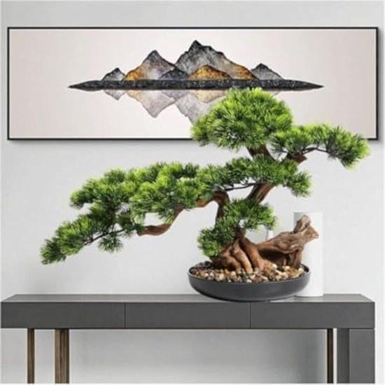 Artificial Bonsai 17 inches Pine Tree Realistic Fake Plant Decoration Table Display Green