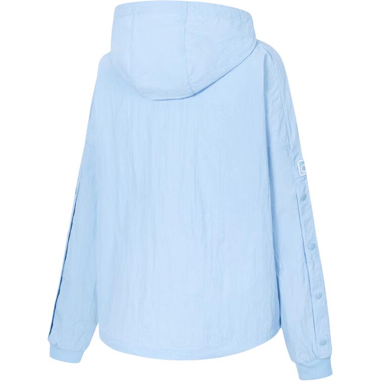 Adidas Originals Adibreak Hooded Windbreaker Jacket, Women's Snap Button Closure Powder Blue Outerwear JI7481