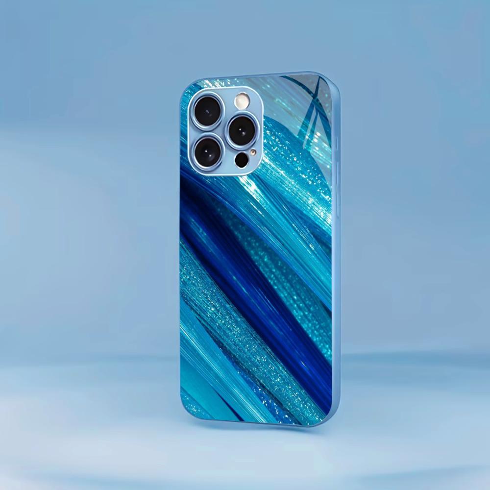 Светло-синий Темно-синий Мужской Защитный Чехол для Телефона Стеклянный Чехол для Телефона для iPhone 17 16 15 14 13 12 11pm Pro Plus Ударопрочный мобильный телефон