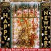 Happy New Year Couplet Banner Golden Black 1 Pair Polyester 180x30cm Indoor Outdoor Decor