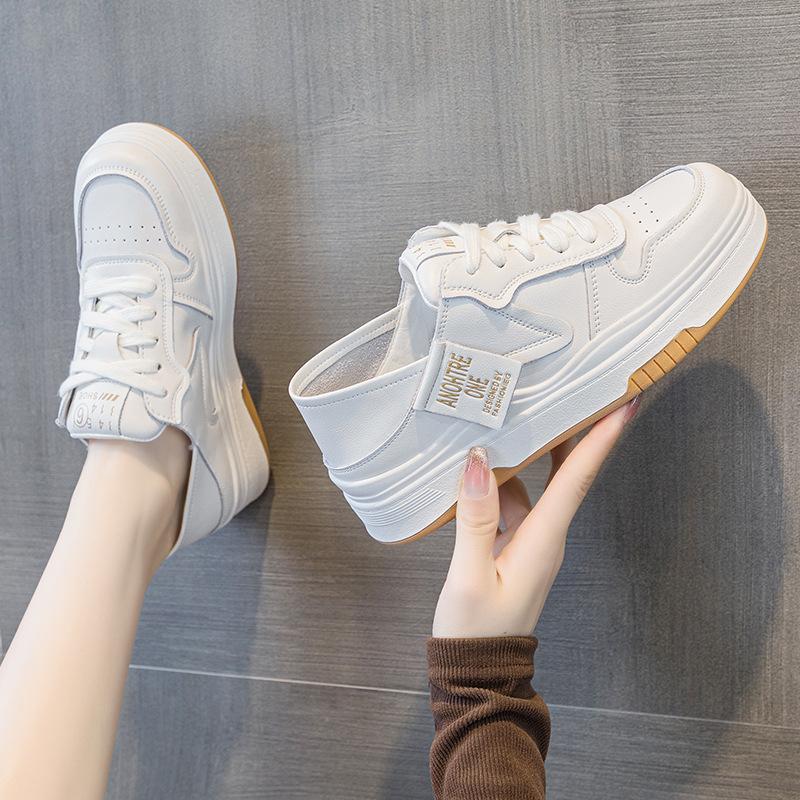 White Platform Shoes Women's Summer New All-Matching Genuine Leather Sports and Leisure Two-Way Sneakers Ins Fashion Shoes