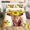 Комплект постельного белья с изображением коровы в горной местности, милый комплект постельного белья с цветочным рисунком, желтый подсолнух, покрывало из полиэстера с изображением животных