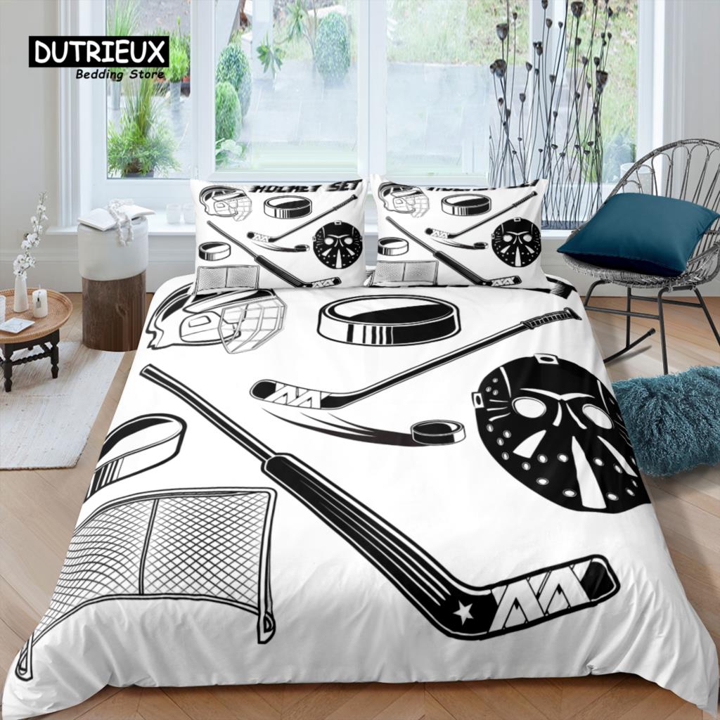 Главная Жизнь Роскошь 3D Хоккейный инвентарь Постельное белье Пододеяльник Наволочка Детский Постельное белье Размеры Queen и King EU/US/AU/UK