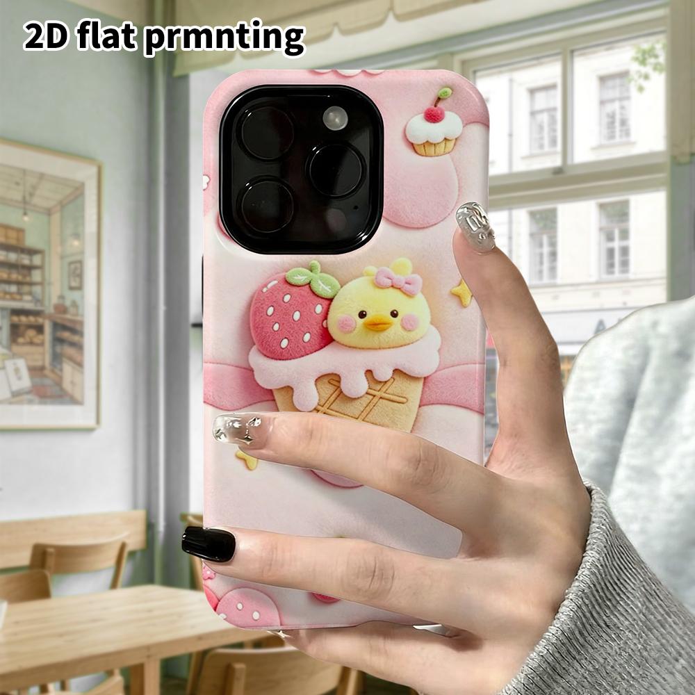 Чехол для телефона: 2D плоский, подходит для защитного чехла iPhone 18, 17, 16, 15, 14, 13, 12Pro, рожок мороженого с маленькой желтой уткой, идеальный праздничный подарок на Рождество