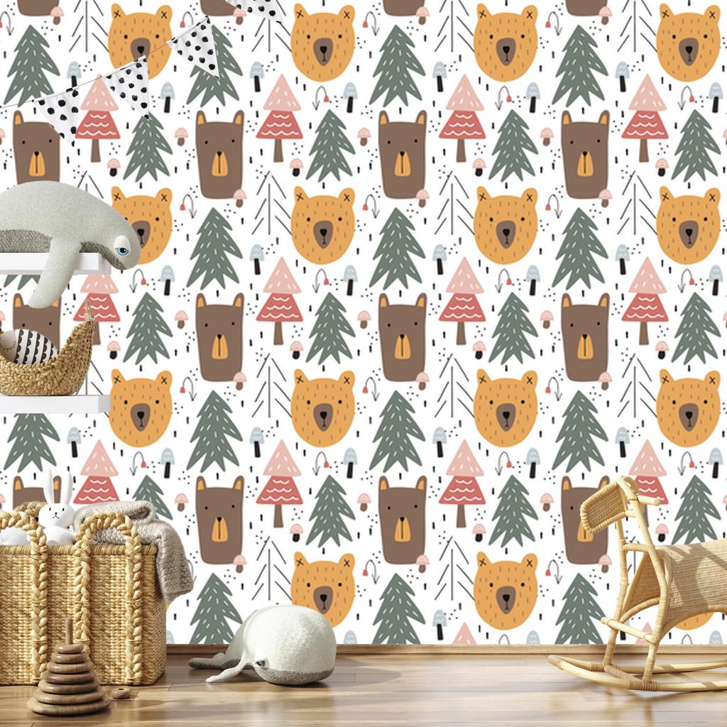 Bears and Spruces Wallpaper for Living Room and Bedroom 50x1000