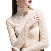 Women Bottoming Top Slim Fit High Collar Long Sleeve Hollow Out Solid Color Daily Collocation Thin
