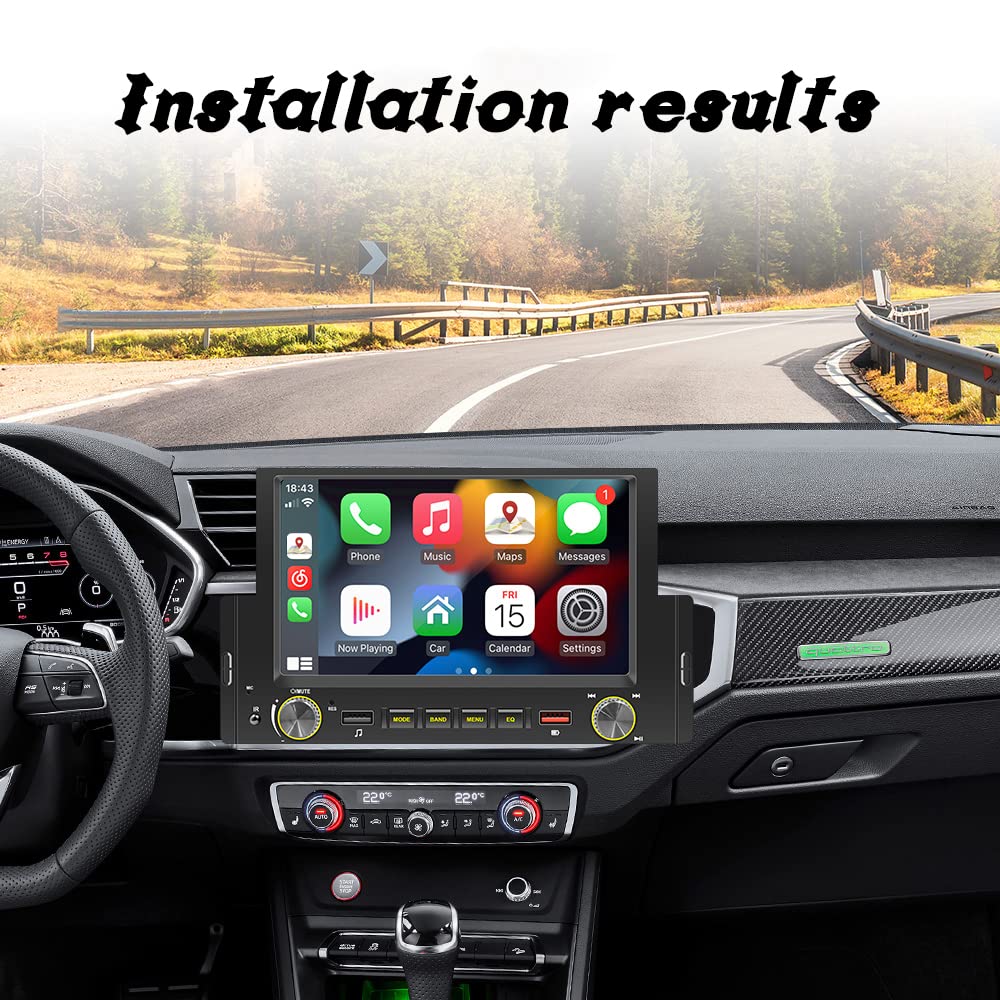 1Din Car Radio Android Auto/CarPlay Mirror Link 6.2" Touch Screen Bluetooth FM USB Colorful Lights Wince System