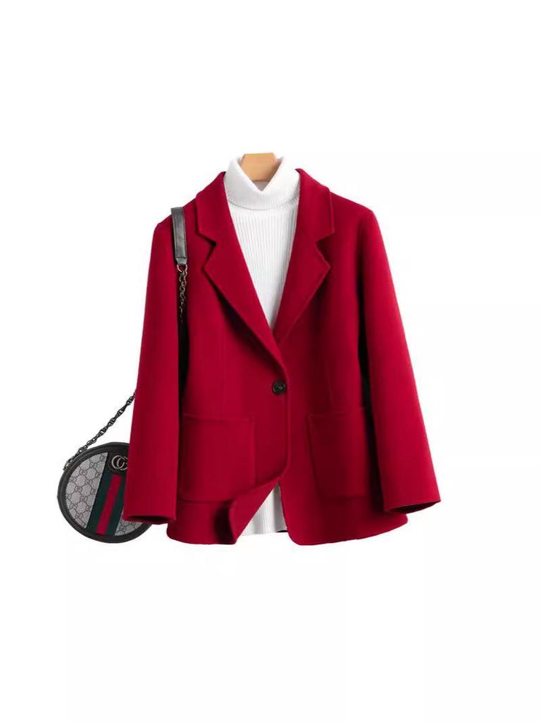 Women's Double-Faced Wool Blazer – Winter Slimming Essential Coat for a Versatile and Casual Workplace Look