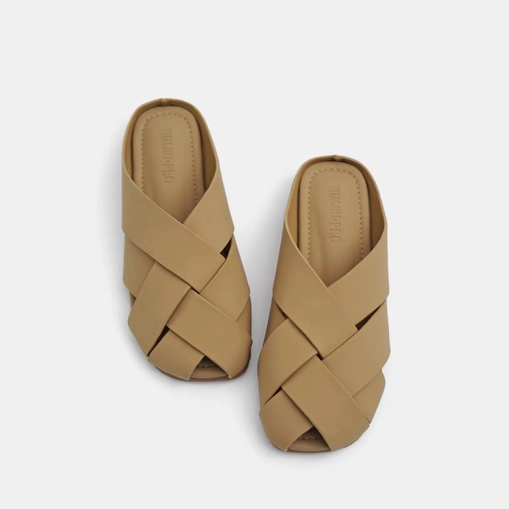 Модные женские кожаные плетеные тапочки, красочные, в стиле феи, повседневные туфли бежевого цвета, простой дизайн, внешняя одежда, туфли для женщин pantuflas8