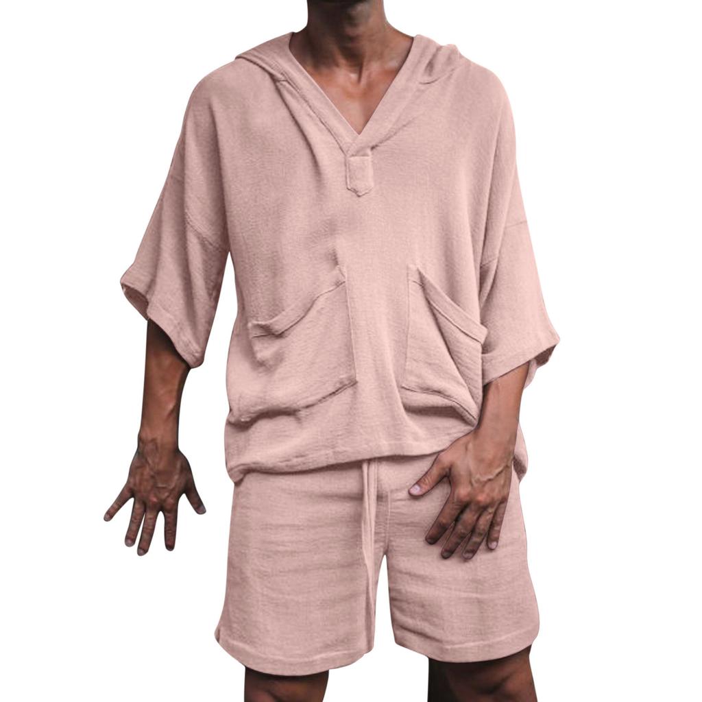 Новый свободный мужской костюм для отдыха из двух предметов из хлопка и льна, праздничная мужская спортивная одежда