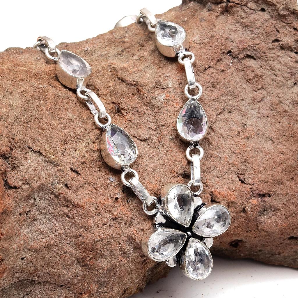 White Topaz Gemstone Mother's Day Handmade Jewelry Necklace 20 In