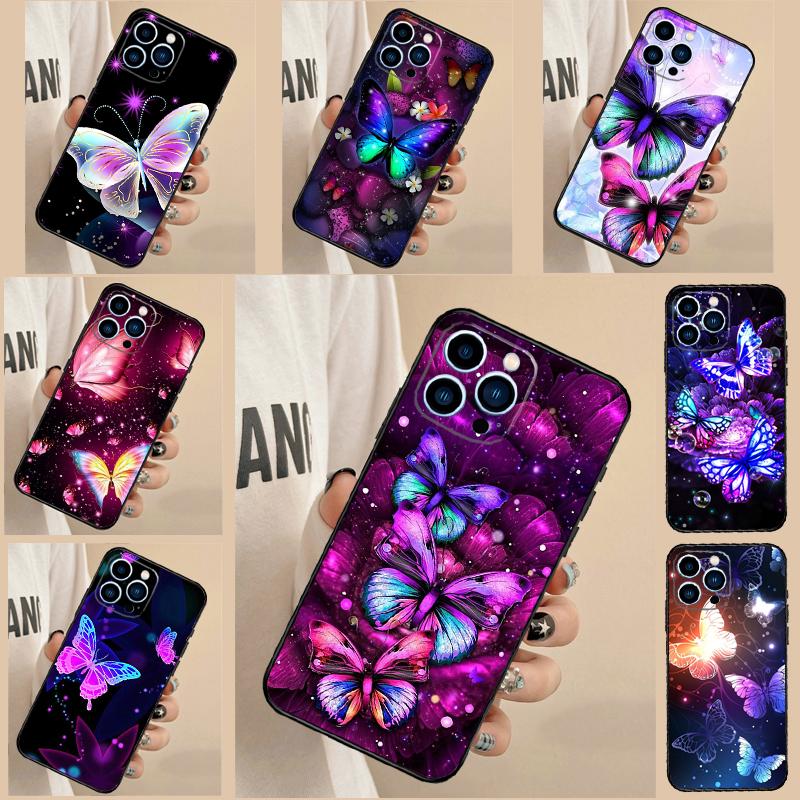 Black Beautiful Butterfly Phone Case For iPhone 17 Air 16 15 14 13 11 12 Pro Max 13 12 mini 15 16 Plus 16e Cover Funda