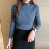 Women Autumn Winter Knitted Sweater Half High Collar Solid Color Underlay All Match Long Sleeve Top