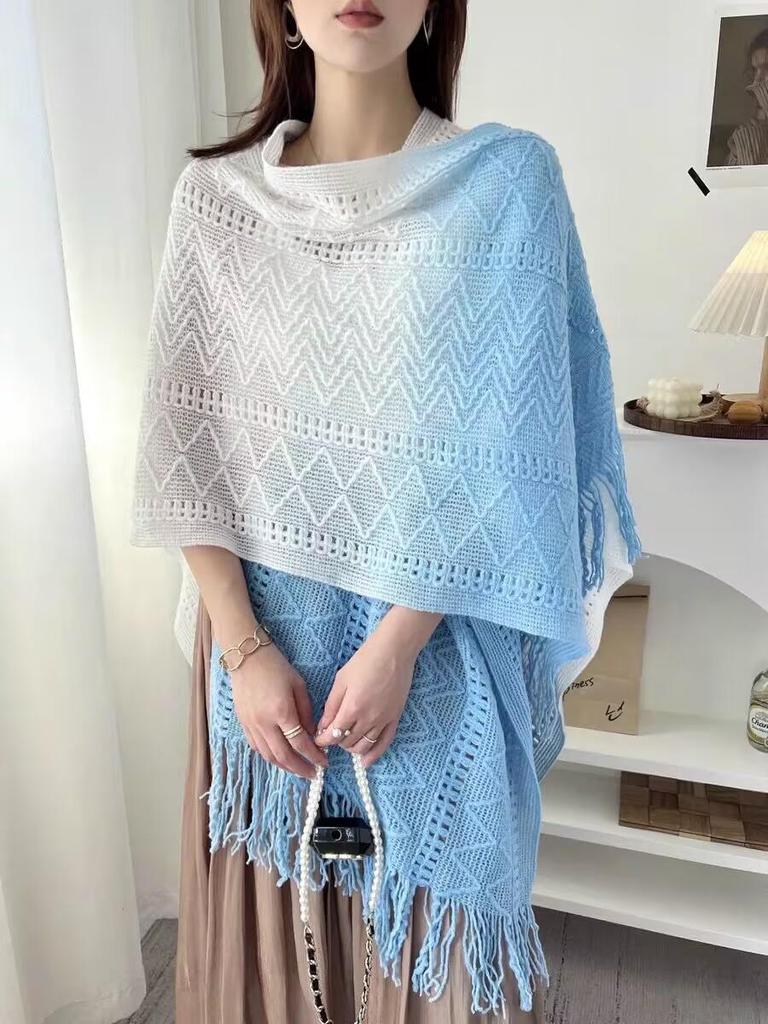 Women's Tie-Dye Tassel Knit Shawl - Spring & Autumn Fashion Cape