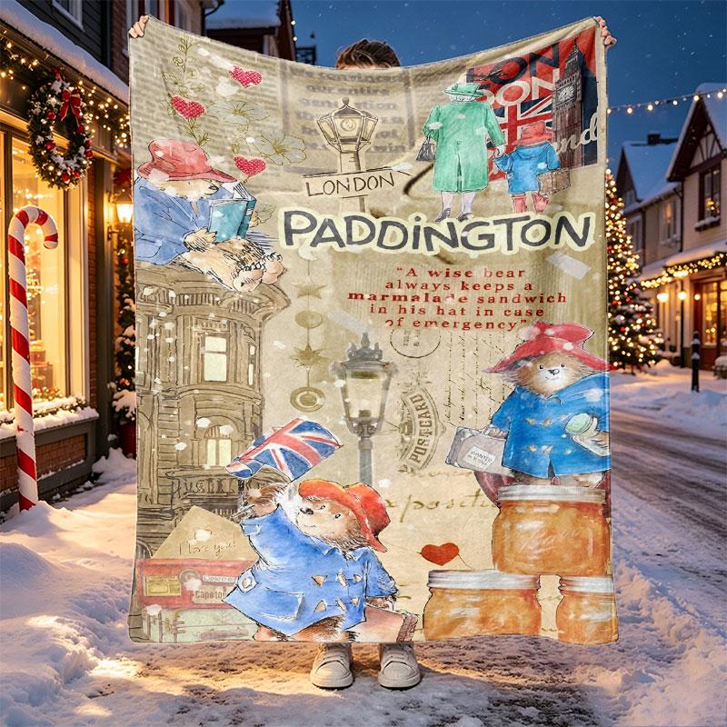 Paddington Bear Pattern Blanket for Home Decoration, Bed, Sofa, Car Travel, Camping, Suitable for All Seasons, Birthday Christmas Gift