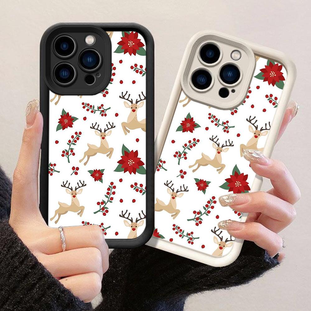 JT139 Рождественский Олень Дерево Цветы для iPhone 17 16 15 Pro Max Samsung S26 S25 Ultra A17 A16 A07 A56 Xiaomi 15T Redmi 15c 14c Note 14 Мягкий ТПУ Чехол