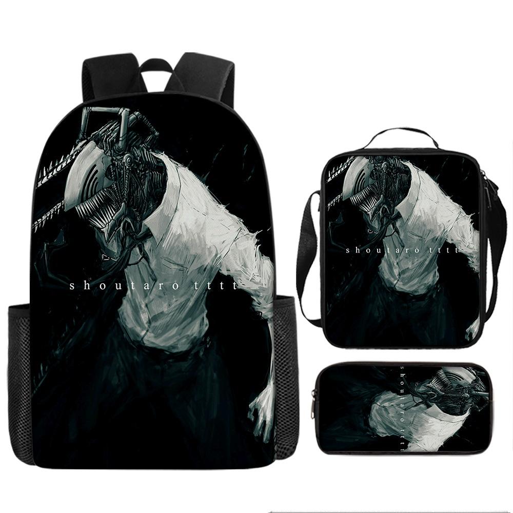 Chainsaw Man Anime Peripheral Backpack Set, Lightweight Large‑Capacity School Bag With Pencil Pouch, Casual Anime Daypack For Middle School Boys Girls