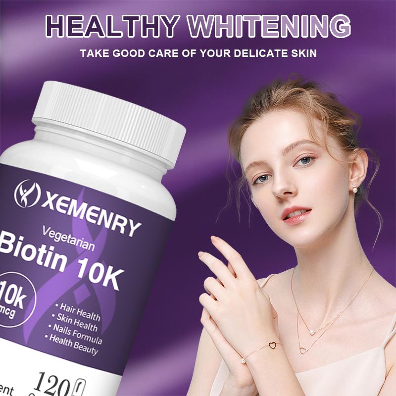 Biotin 10K Dietary Supplement: Biotin 10,000 mcg, designed to support hair, skin, and nail health.