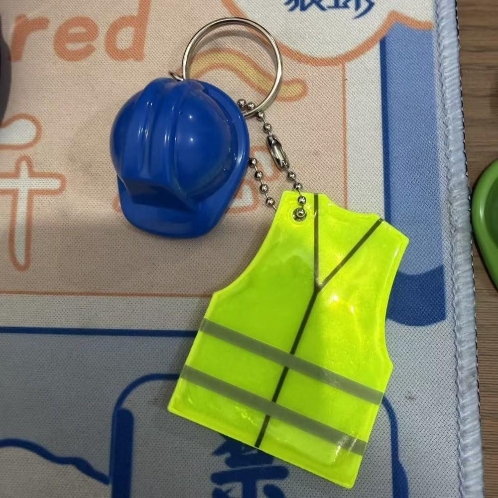Safety Helmet Shape Reflective Keychain Creative Vest Shape Safety Pendant Keychain  For Men