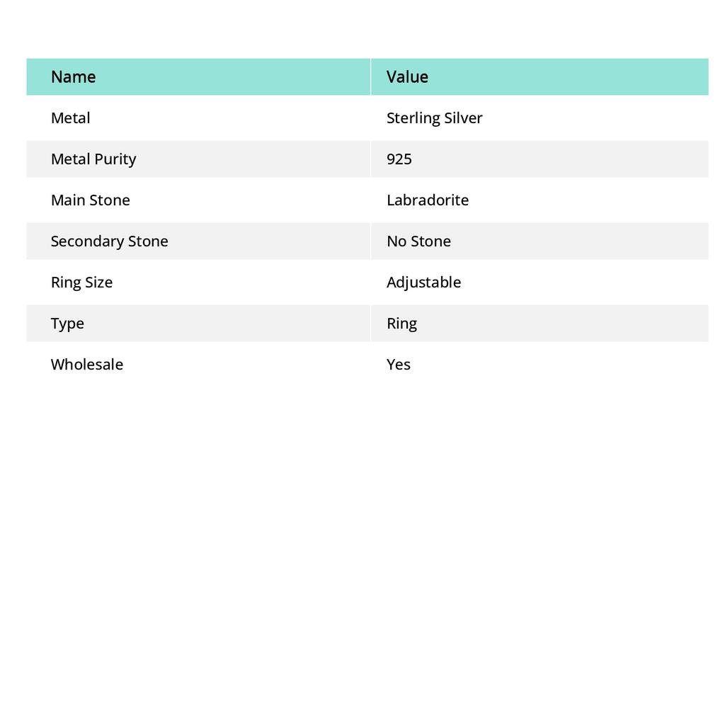 Ювелирное кольцо из серебра 925 пробы с натуральным лабрадоритом, размер регулируется K5M63