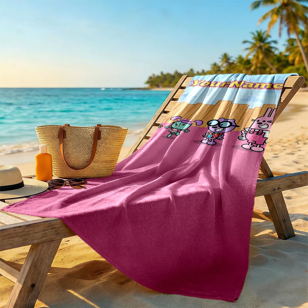 Wow! Wow! Wubbzy Customize Your Name Beach Towel Super Soft Microfiber Quickdry Fabric Perfect for Traveling Yoga Camping and Swimming