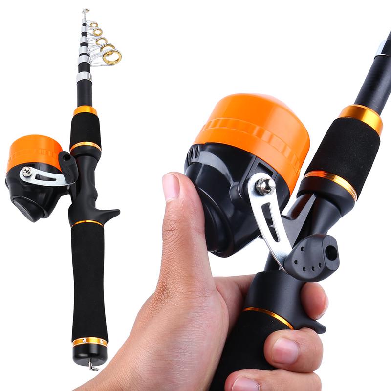 Телескопическая удочка со спиннинговыми катушками, комплект лески, портативный для детей, ловля окуня и карпа