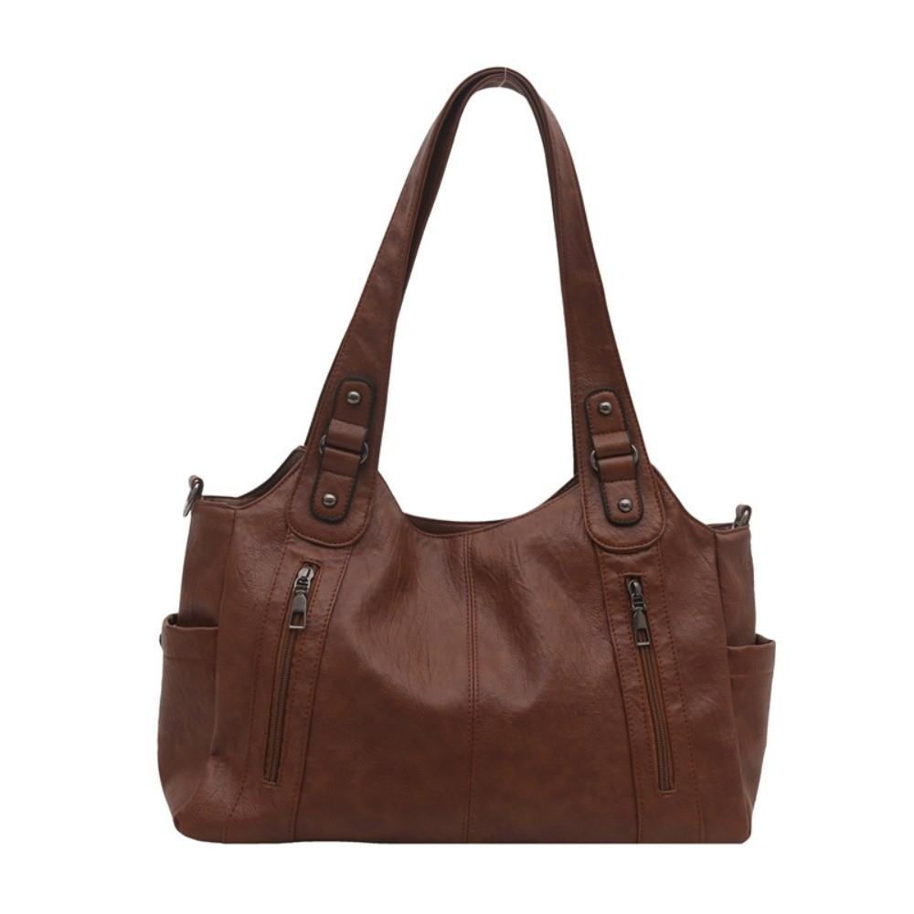 Retro PU Shoulder Bag Large Capacity Underarm Tote Bag Casual Commuting Handbag Work