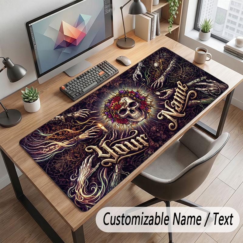 Skull Gothic Theme Customized Mouse Pad Personalized Print Name Text Desk Mat For Home Office Table Decor