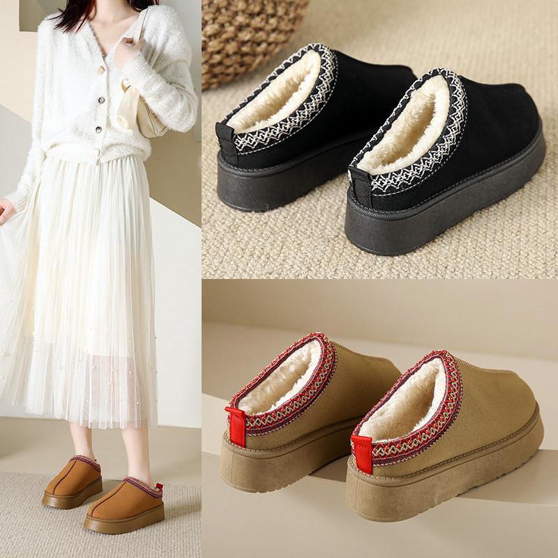 Модные зимние теплые сапоги для женщин 2024 года, туфли на толстой платформе, меховые короткие плюшевые теплые тапочки на плоской подошве, женские сапоги из искусственной замши и хлопка