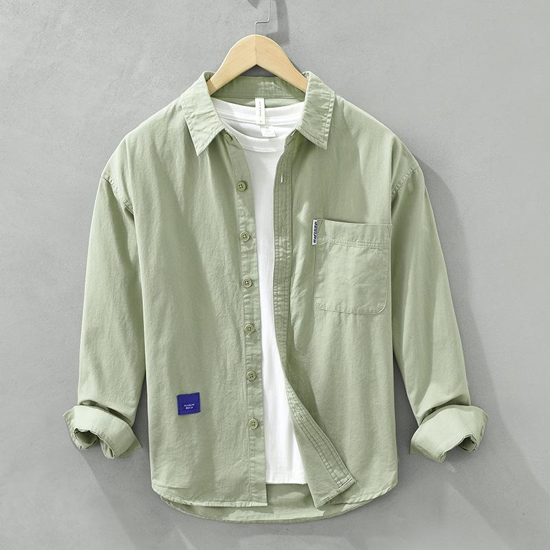 100% хлопок, мягкие и удобные мужские рубашки, весенние повседневные рубашки, свободные однотонные рубашки с отложным воротником и длинными рукавами, молодежный простой стиль