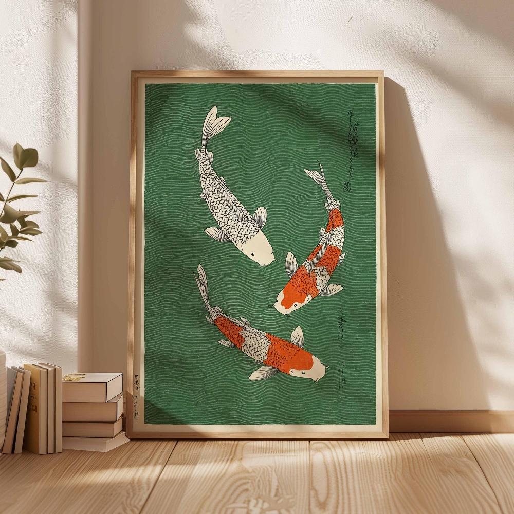 Japanese Fun Koi Fish Puffer Canvas Wall Art, Vintage Ukiyo-e Style Print, Home Izakaya Restaurant Decor-frameless