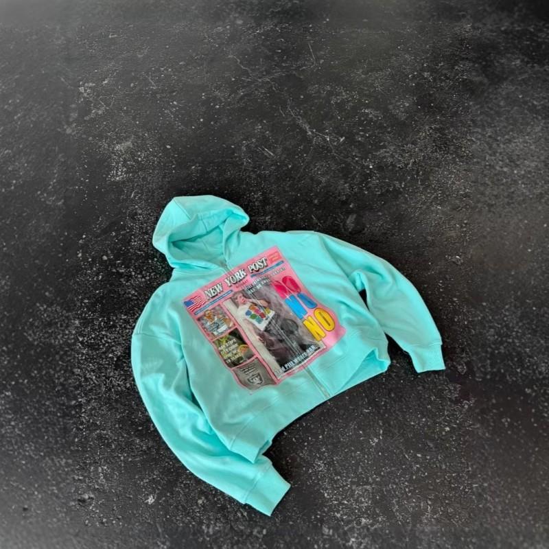 Y2K Streetwear Graphic Oversized Hoodie Men Women Sky Blue Thick Sweatshirt