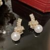Korea Fashion Cubic Zirconia Pearl Knot Earrings for Girls Design Statement Sweet Summer Stud Earrings Luxury Wedding Jewellery