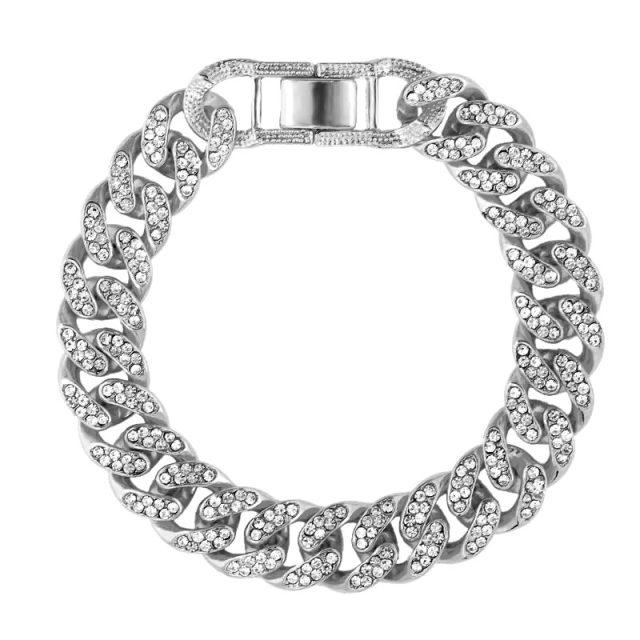 Новый модный роскошный 12 мм кубинский браслет-цепочка с ледяным звеном для женщин и мужчин, золотой серебряный цвет, блестящий браслет со стразами, ювелирные изделия