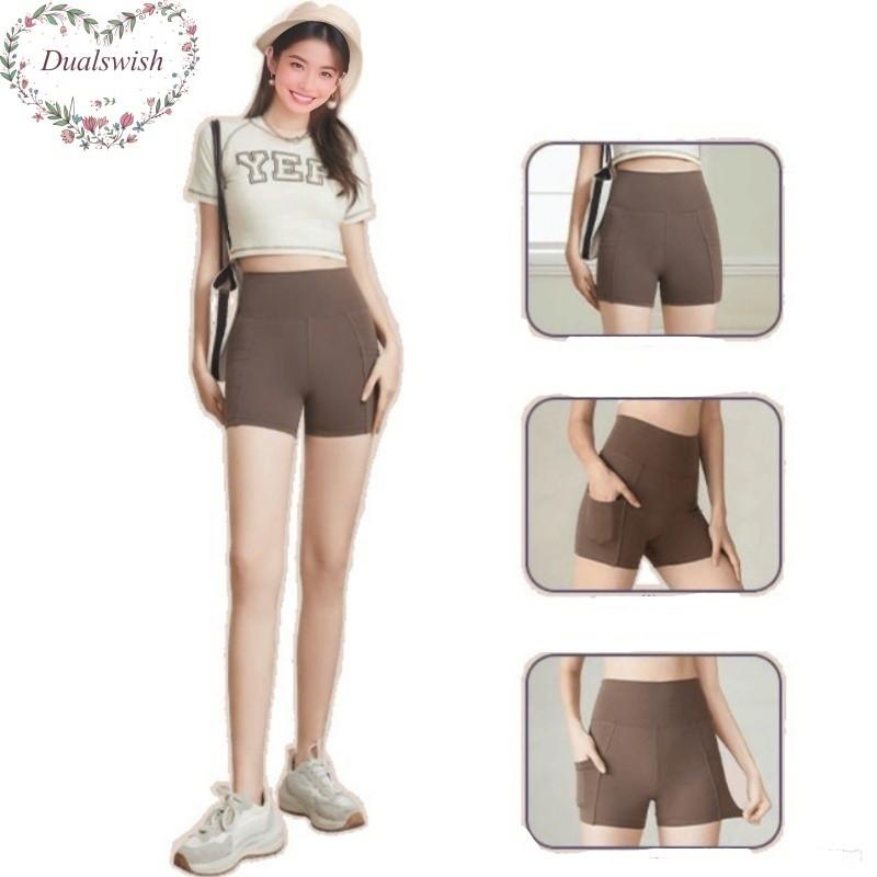 Women's High Waisted Slimming Yoga Shorts Built-in Pockets Tight Fitting Bottom Safety Pants Shark Pants Sports Fitness Shorts With Pocket