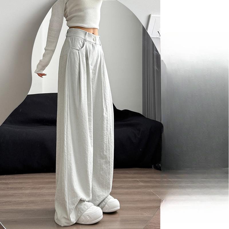 Белые брюки широкие женские летние новые с высокой посадкой свободные прямые брюки костюмные