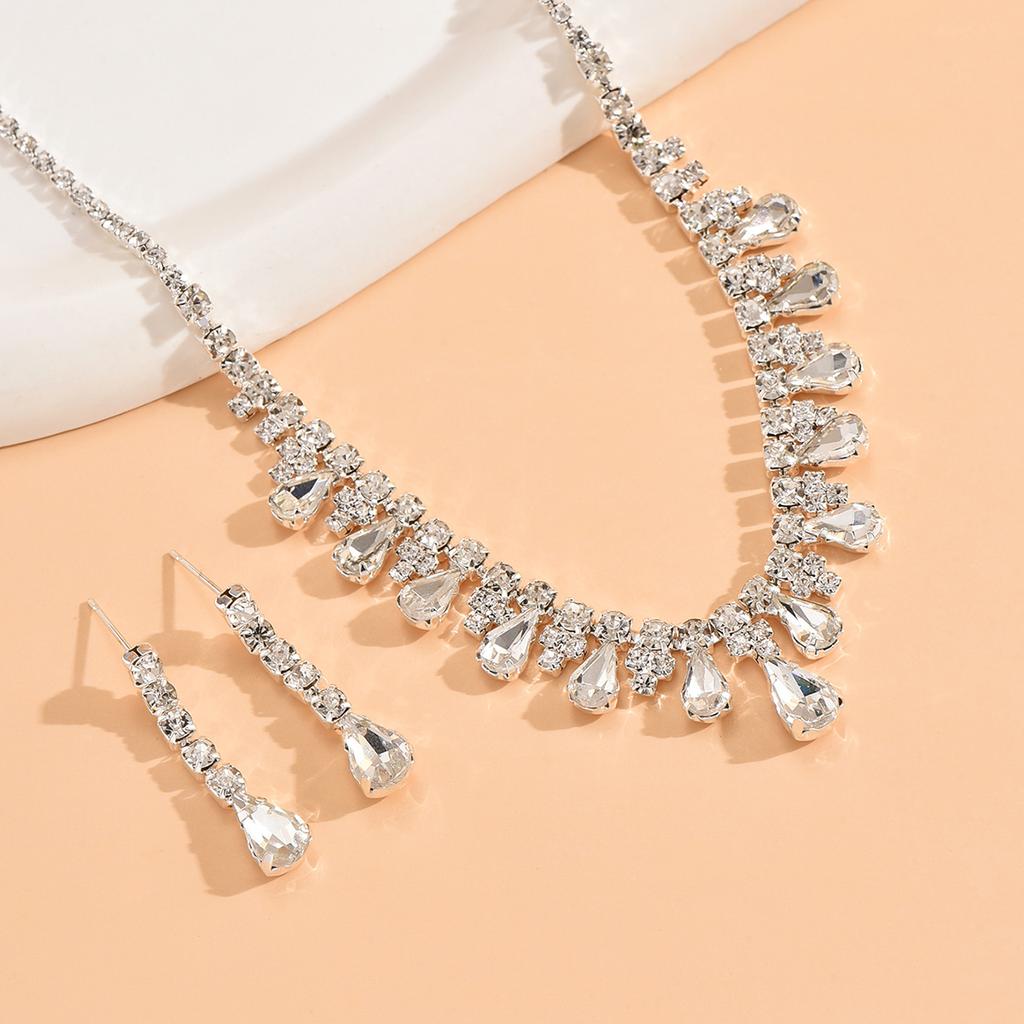 3 шт. комплект женских модных ювелирных изделий хрустальные серьги ожерелье свадебный банкет вечеринка роскошные аксессуары