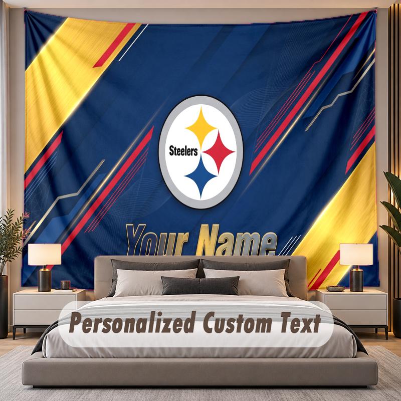 Custom Name Text Tapestry Pittsburgh Steelers Personalized Polyester Wall Tapestry For Bedroom And Room
