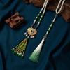 Horse Dress Yingluo Long Necklace Ming Ancient Style Cheongsam Accessories Ancient Clothing Back Cloud Green Gradual Change Fringed Sweater Chain
