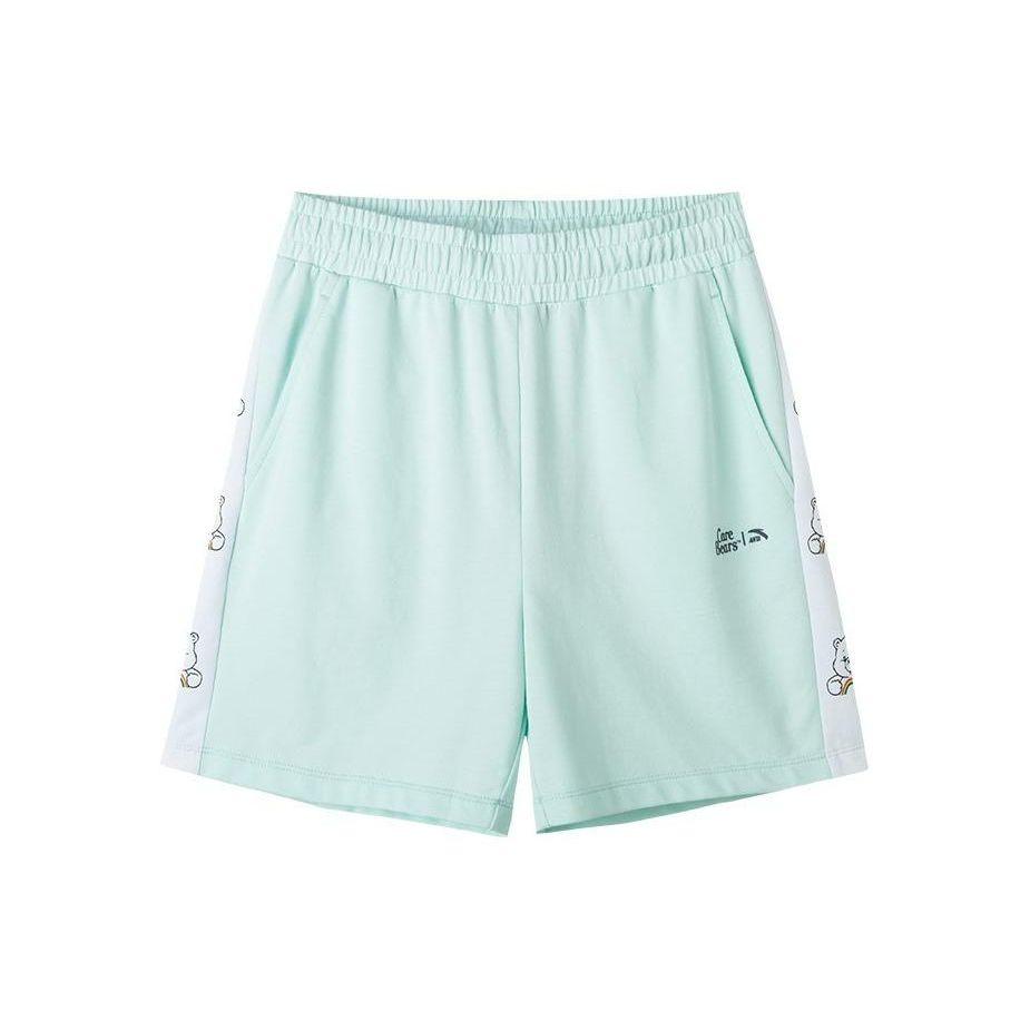 Anta Стиль жизни серии мультфильм медведь буквы узор эластичные трикотажные шорты женские шорты лето-облачно-зеленый 162228333-2