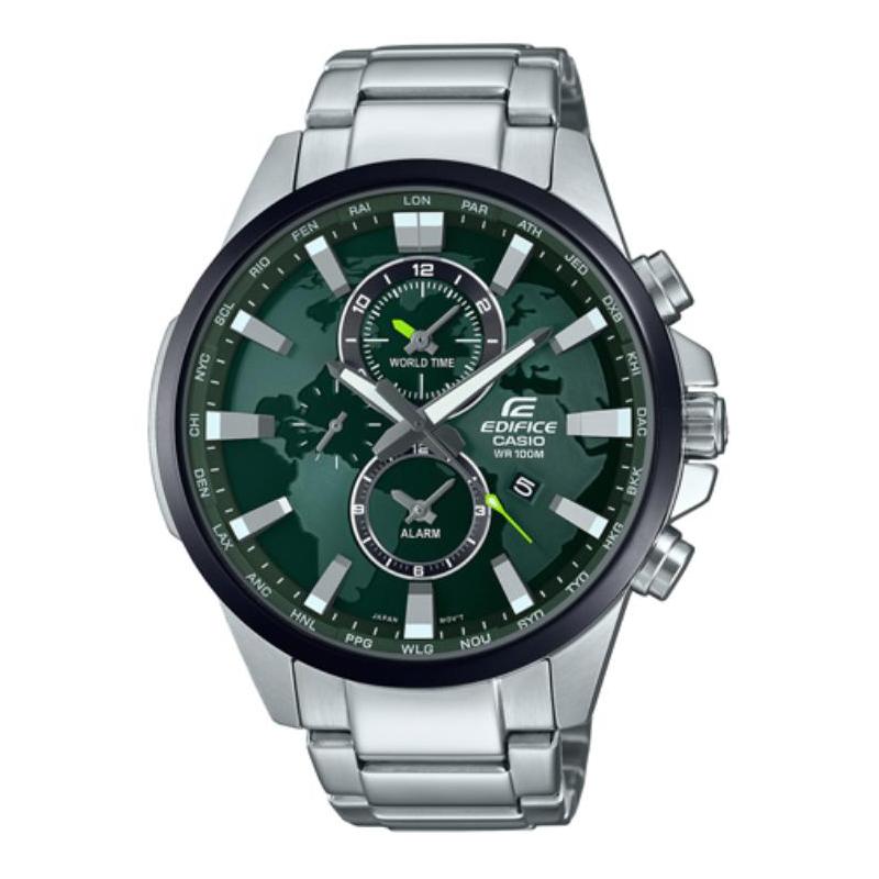 Casio EDIFICE Водонепроницаемые 100 метров Кварцевые Стальной Браслет Мужские Часы Зеленый Циферблат EFR-303DB-3A