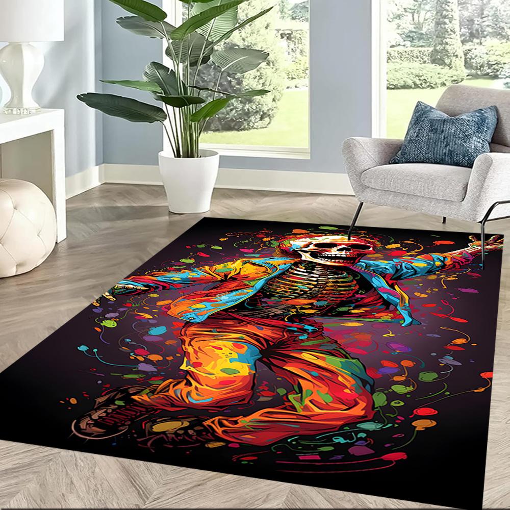 Skull With Headphones And Flames Floor Mats for Living Room, Bedroom and Room Decoration Are Suitable for Gifts.